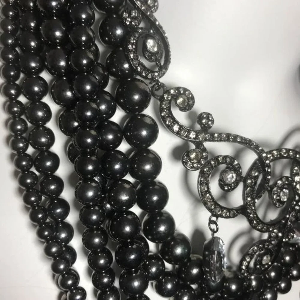 Gunmetal & Crystal Statement Necklace - Picture 3 of 6